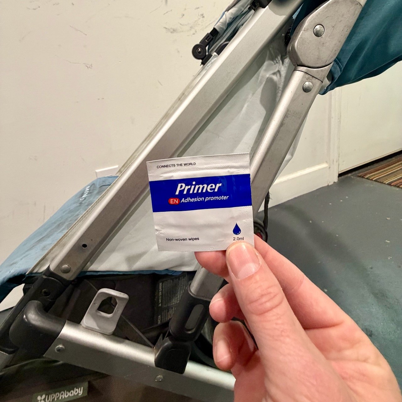 Cleaning stroller surface before applying LED strips