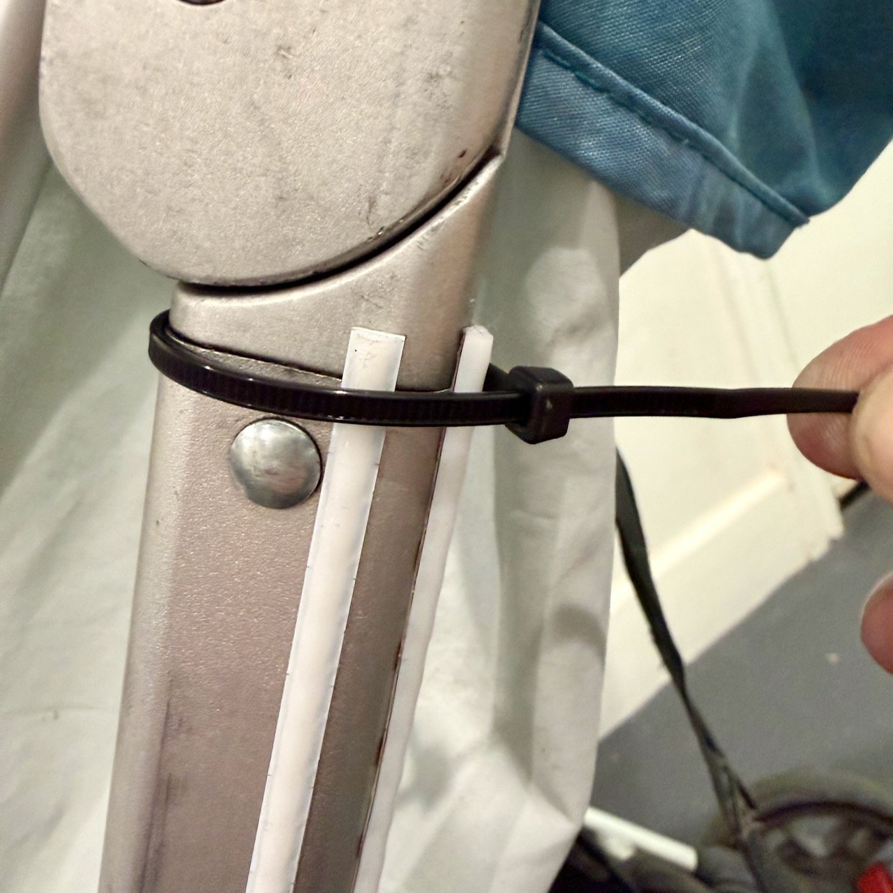 Zip tie securing LED strip