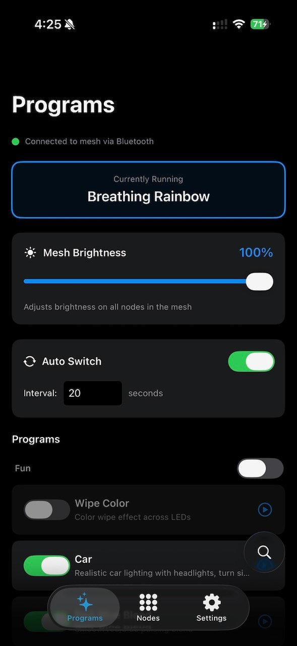 iOS App - Programs Screen