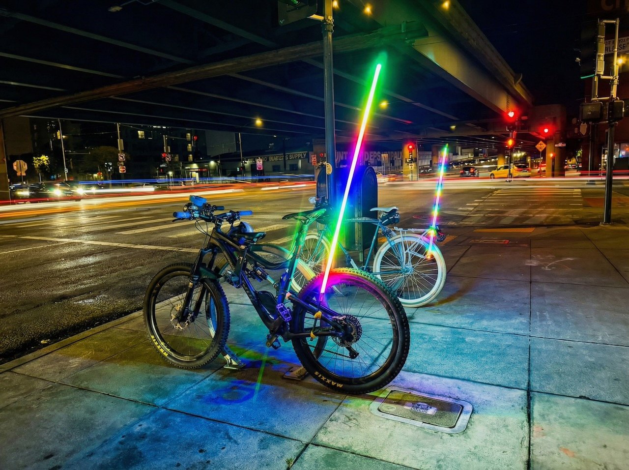 LED poles illuminated